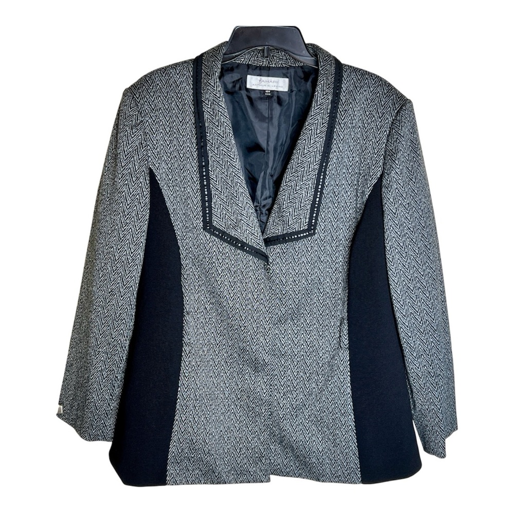 Tahari By Larry S Levine Herringbone Blazer Jacket Size 18W Lined Hidden Snaps